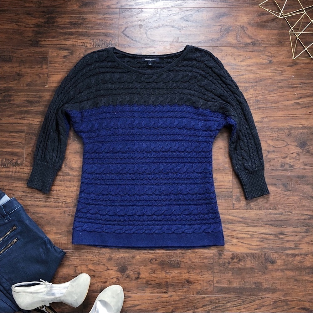Banana Republic • color block dolman cable sweater grey blue angora pullover